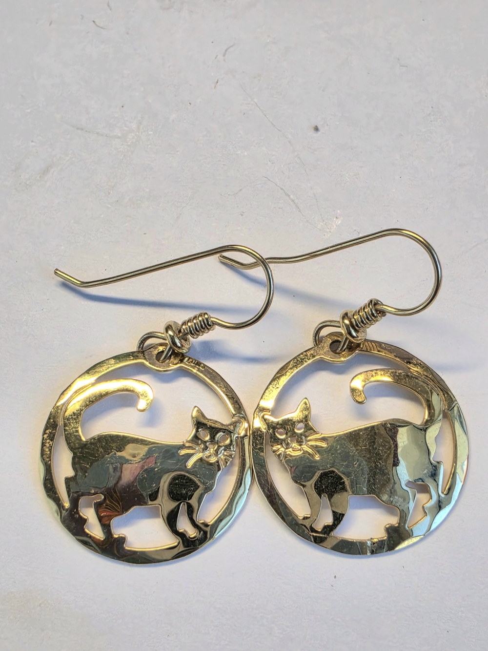 Wild Bryde Gold Tone Round Cat Dangle Earrings